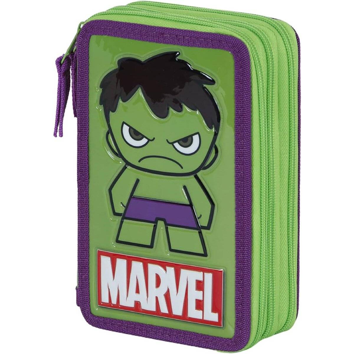 Marvel Hulk Federmappe  Großes 3-Fach Mäppchen, Komplett Gefüllt, 14 x 21 cm