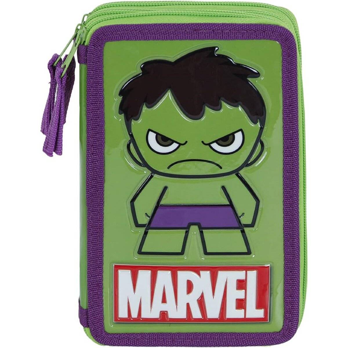 Marvel Hulk Federmappe  Großes 3-Fach Mäppchen, Komplett Gefüllt, 14 x 21 cm
