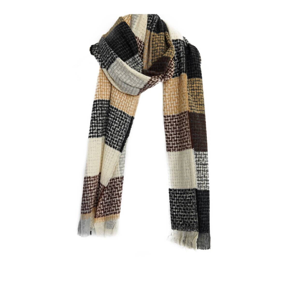 Damen-Schal mit Cashmere-Touch - Modeschal mit Karomuster 70x200 cm mit Fransen Beige