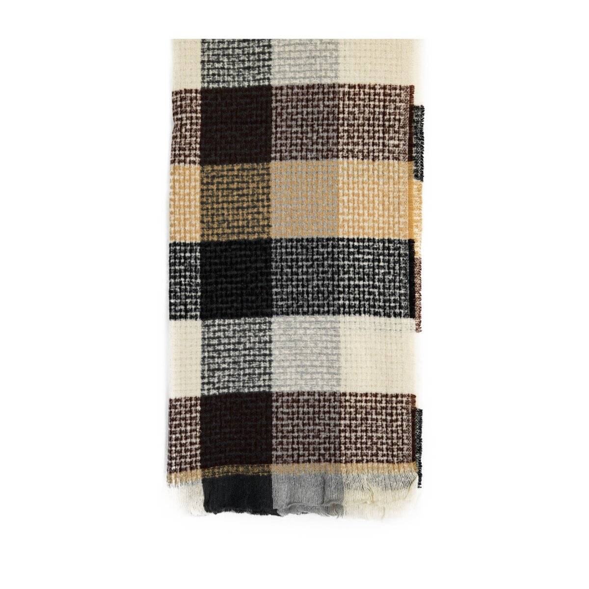 Damen-Schal mit Cashmere-Touch - Modeschal mit Karomuster 70x200 cm mit Fransen Beige