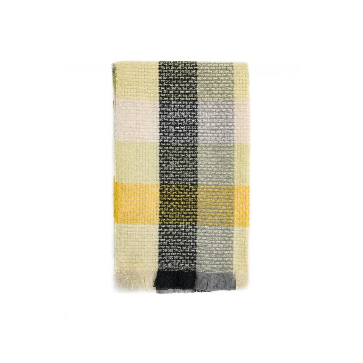 Damen-Schal mit Cashmere-Touch - Modeschal mit Karomuster 70x200 cm mit Fransen Gelb