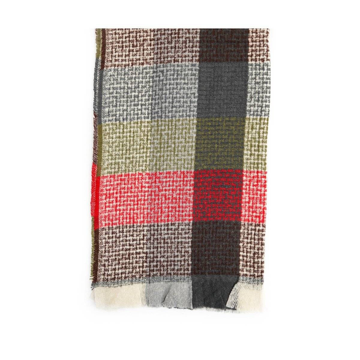 Damen-Schal mit Cashmere-Touch - Modeschal mit Karomuster 70x200 cm mit Fransen Rot/Grün