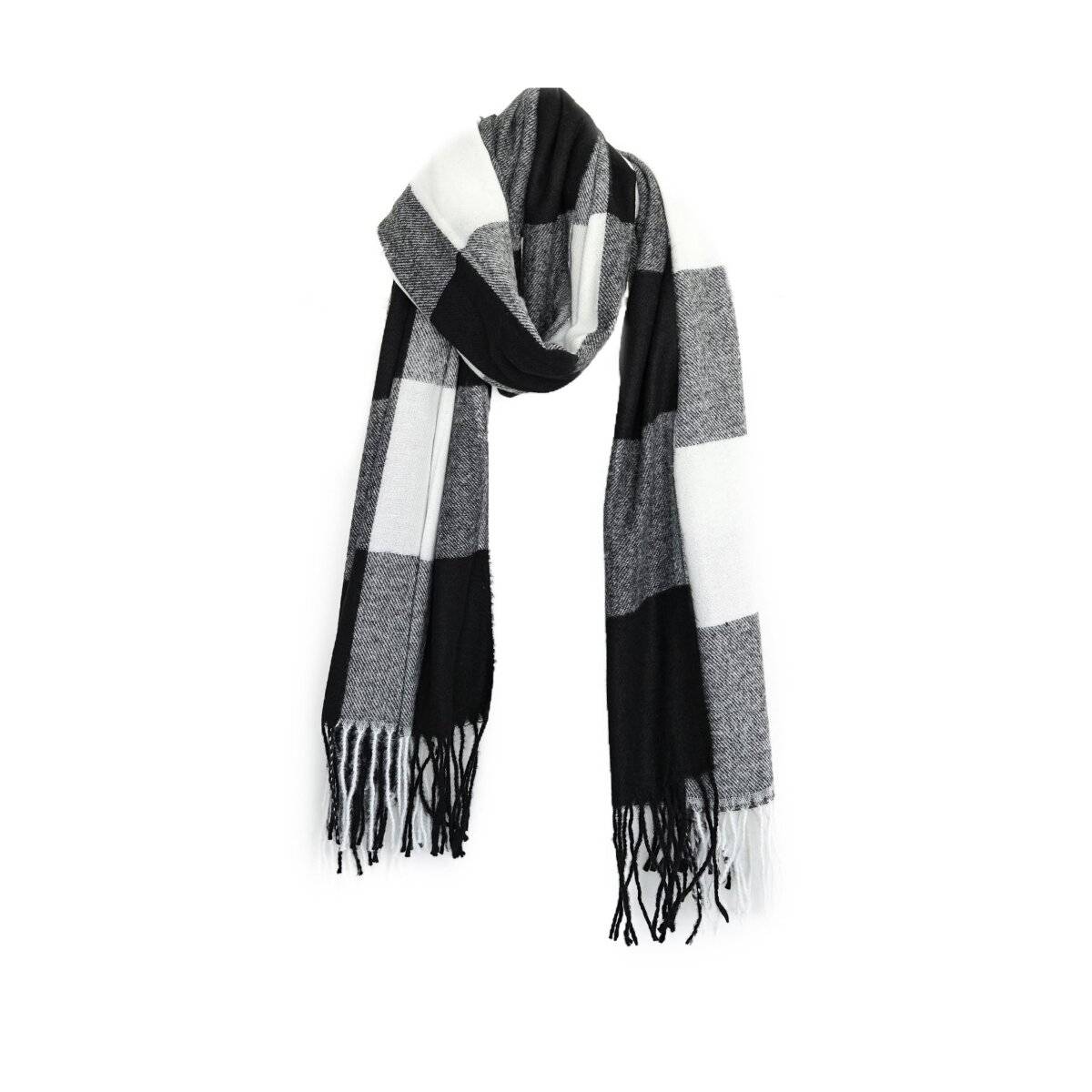 Moderner Schal mit Fransen in Karomuster - Halstuch für Damen, 70 x 180 cm Schwarz/Weiß