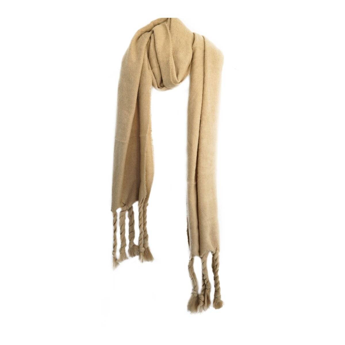 Kuscheliger Schal mit Fransen - einfarbiger Modeschal für Damen, 50 x200 cm Beige
