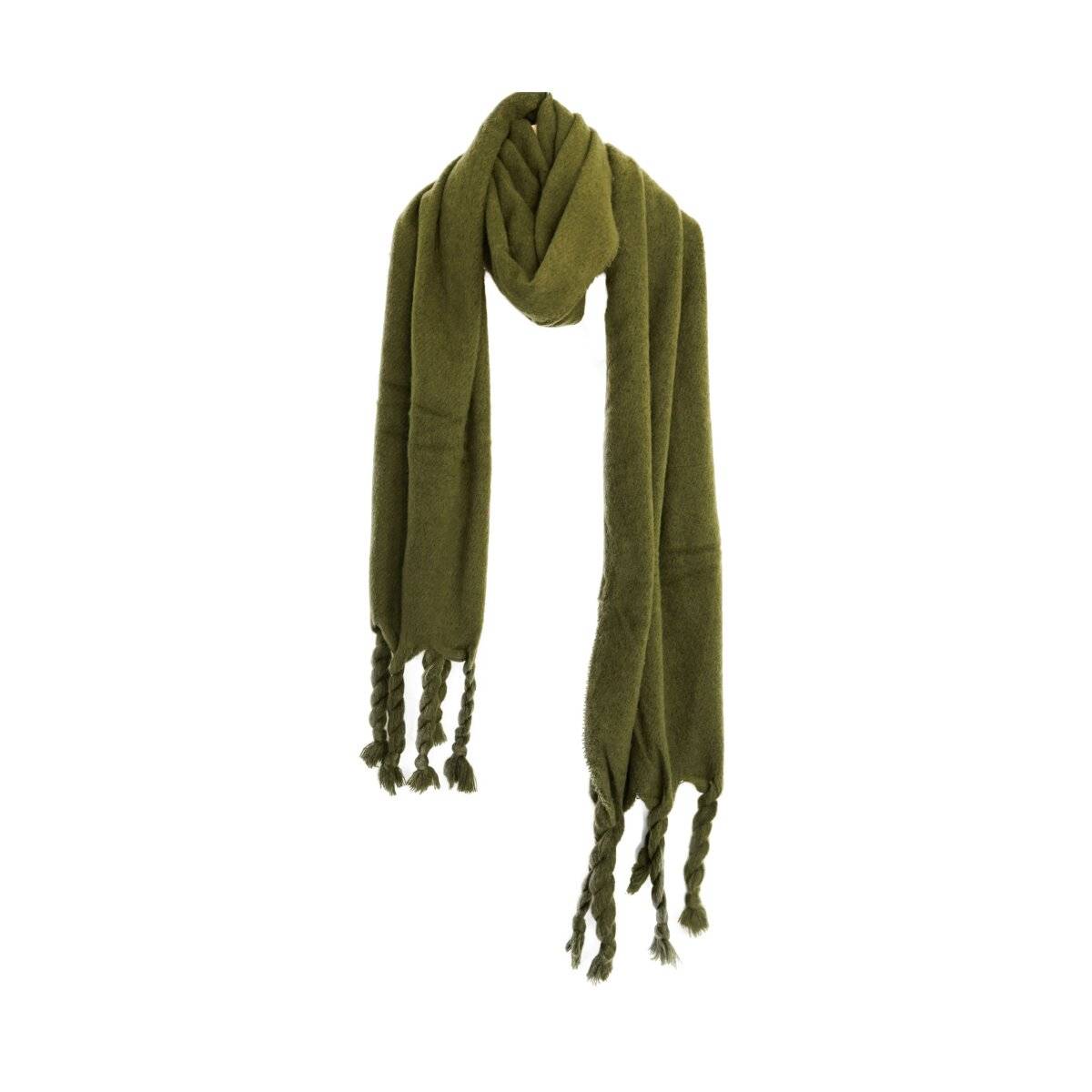 Kuscheliger Schal mit Fransen - einfarbiger Modeschal für Damen, 50 x200 cm Dunkelgrün