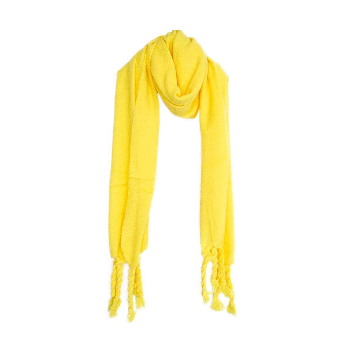 Kuscheliger Schal mit Fransen - einfarbiger Modeschal für Damen, 50 x200 cm Gelb