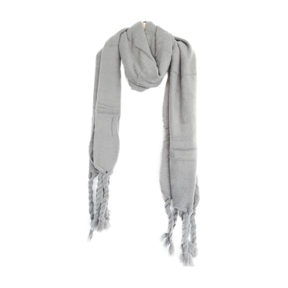 Kuscheliger Schal mit Fransen - einfarbiger Modeschal für Damen, 50 x200 cm Grau