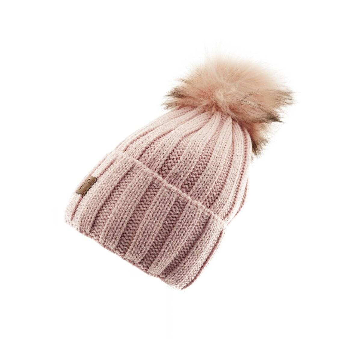 Faera Mütze zum Warmhalten im Herbst oder Winter Bommel-Mütze mit Futter Hellrosa
