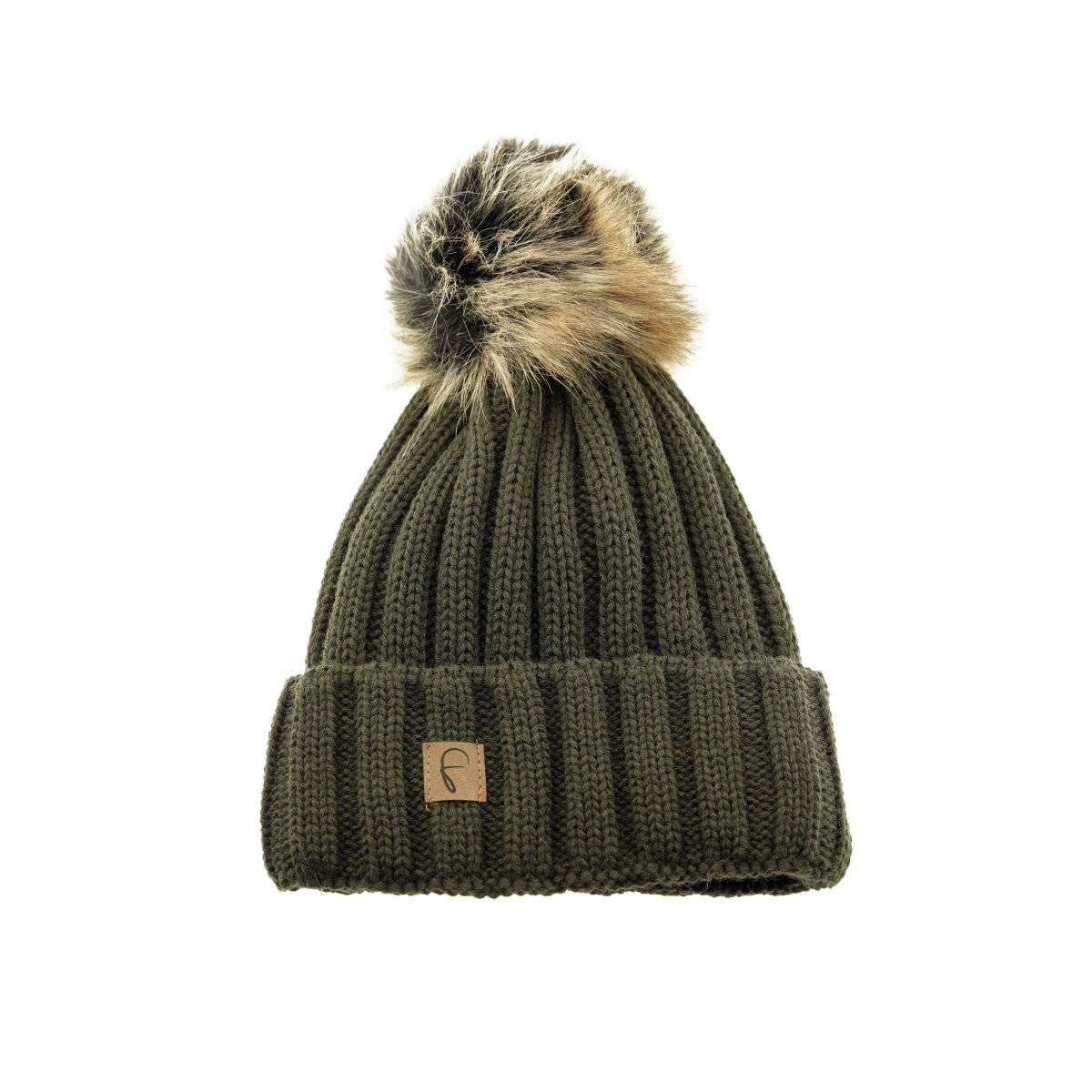 Faera Mütze zum Warmhalten im Herbst oder Winter Bommel-Mütze mit Futter Dunkelgrün