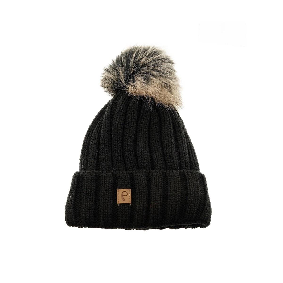 Faera Mütze zum Warmhalten im Herbst oder Winter Bommel-Mütze mit Futter Schwarz