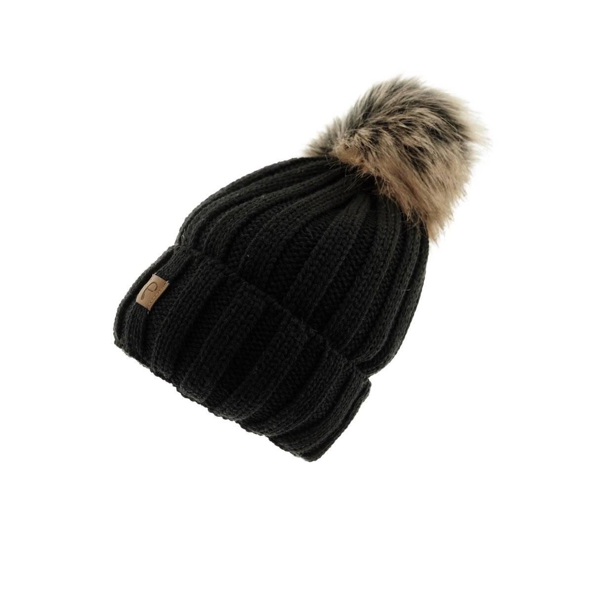 Faera Mütze zum Warmhalten im Herbst oder Winter Bommel-Mütze mit Futter Schwarz