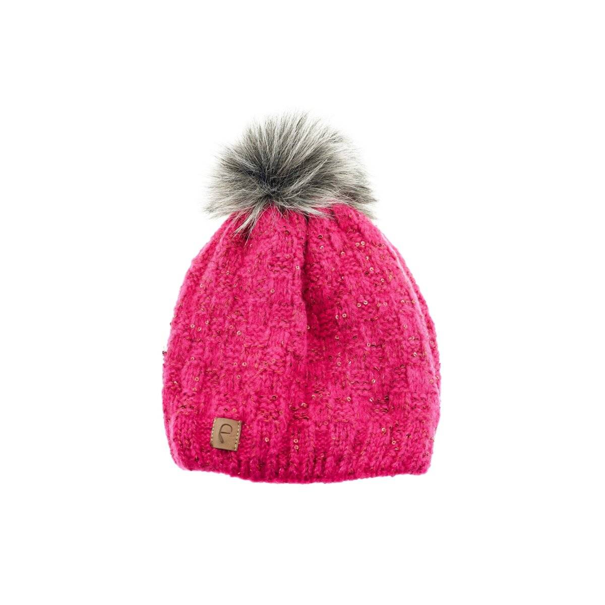 Faera Mütze zum Warmhalten im Herbst oder Winter Bommel-Mütze mit Perlen Pink