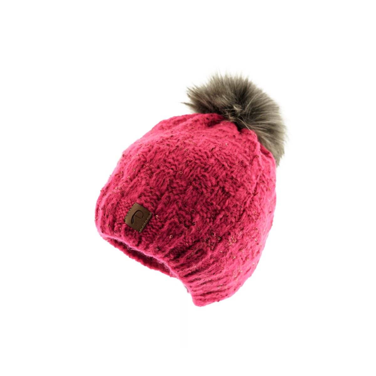 Faera Mütze zum Warmhalten im Herbst oder Winter Bommel-Mütze mit Perlen Pink