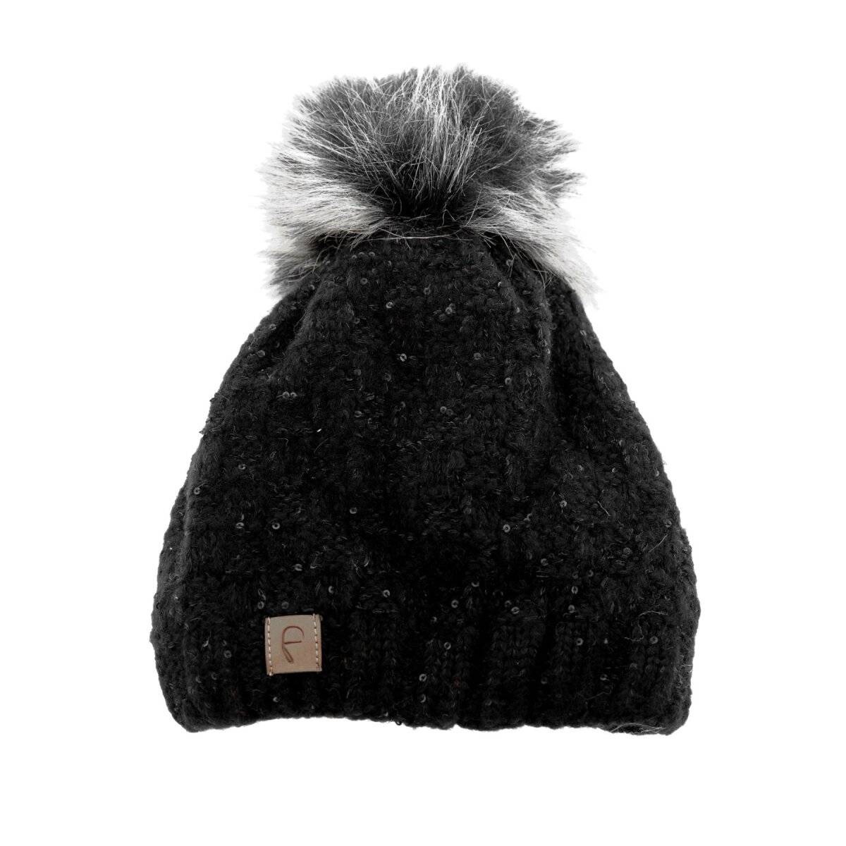 Faera Mütze zum Warmhalten im Herbst oder Winter Bommel-Mütze mit Perlen Beige