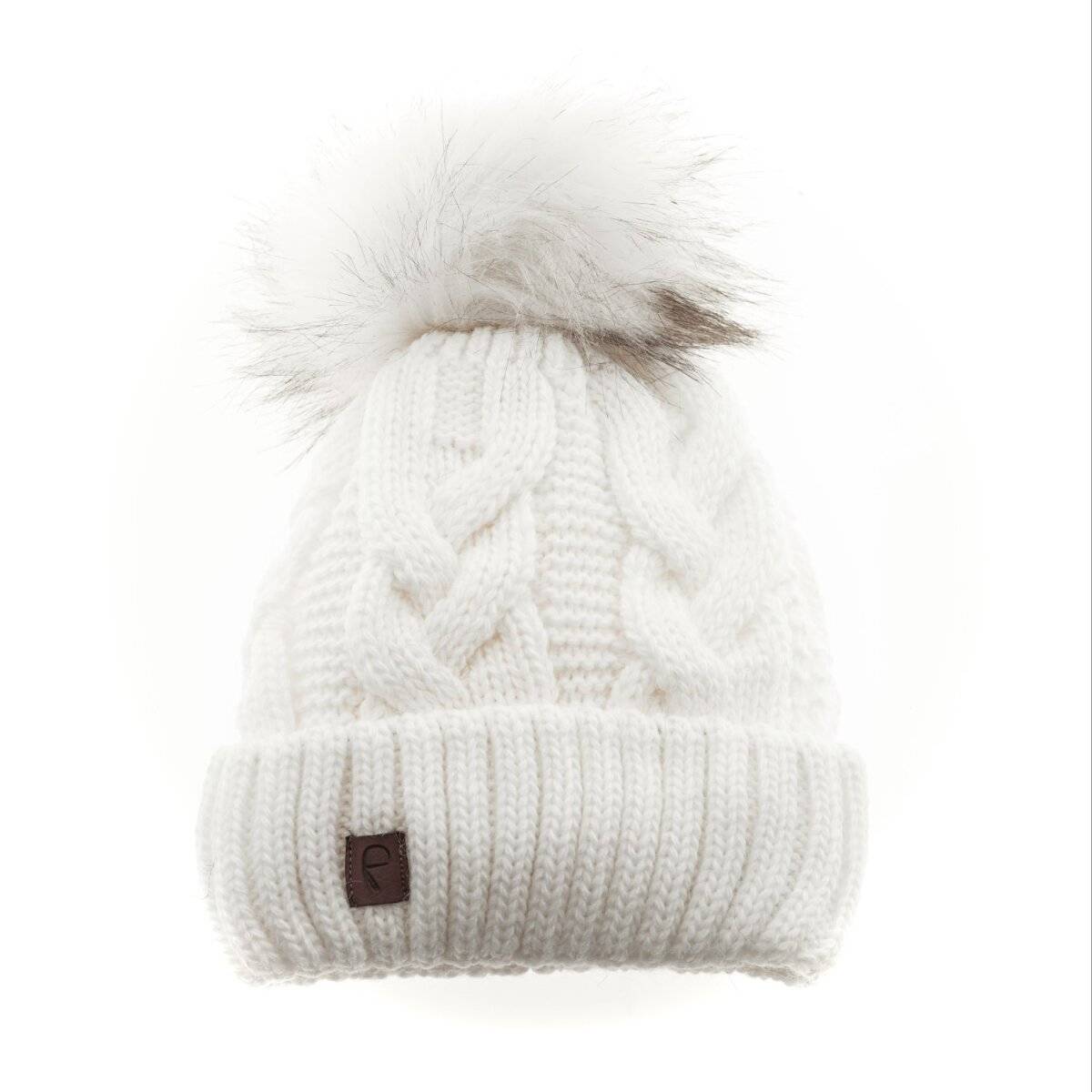 Faera Mütze zum Warmhalten im Herbst oder Winter Bommel-Mütze gefüttert Weiß