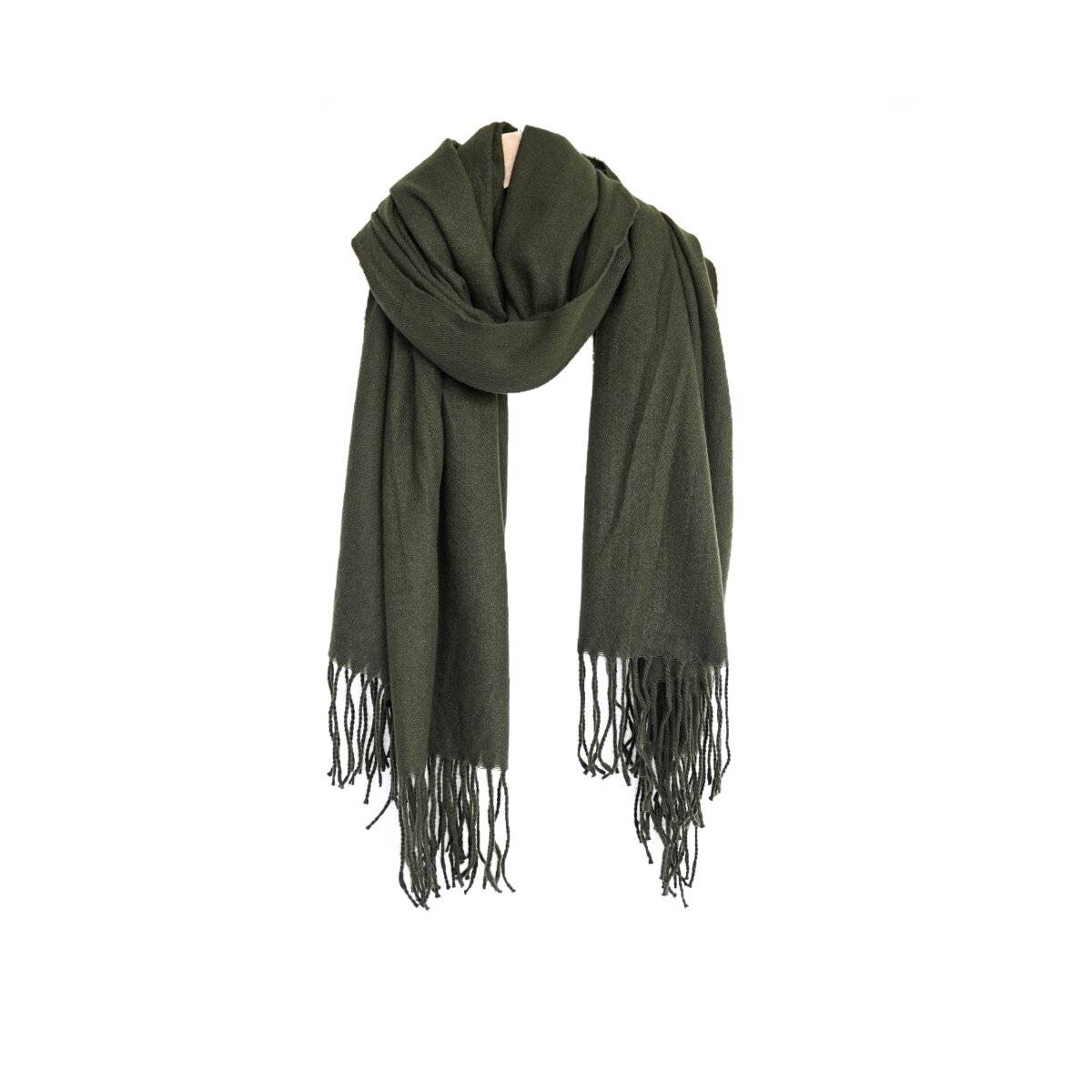 Eleganter Modeschal mit Fransen- Halstuch für Damen 75x180 cm Dunkelgrün