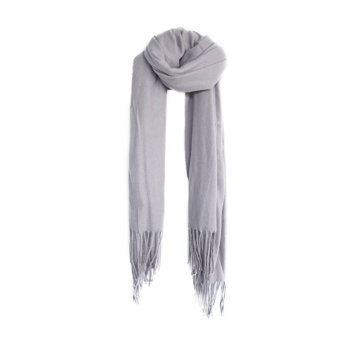 Eleganter Modeschal mit Fransen- Halstuch für Damen 75x180 cm Hellgrau