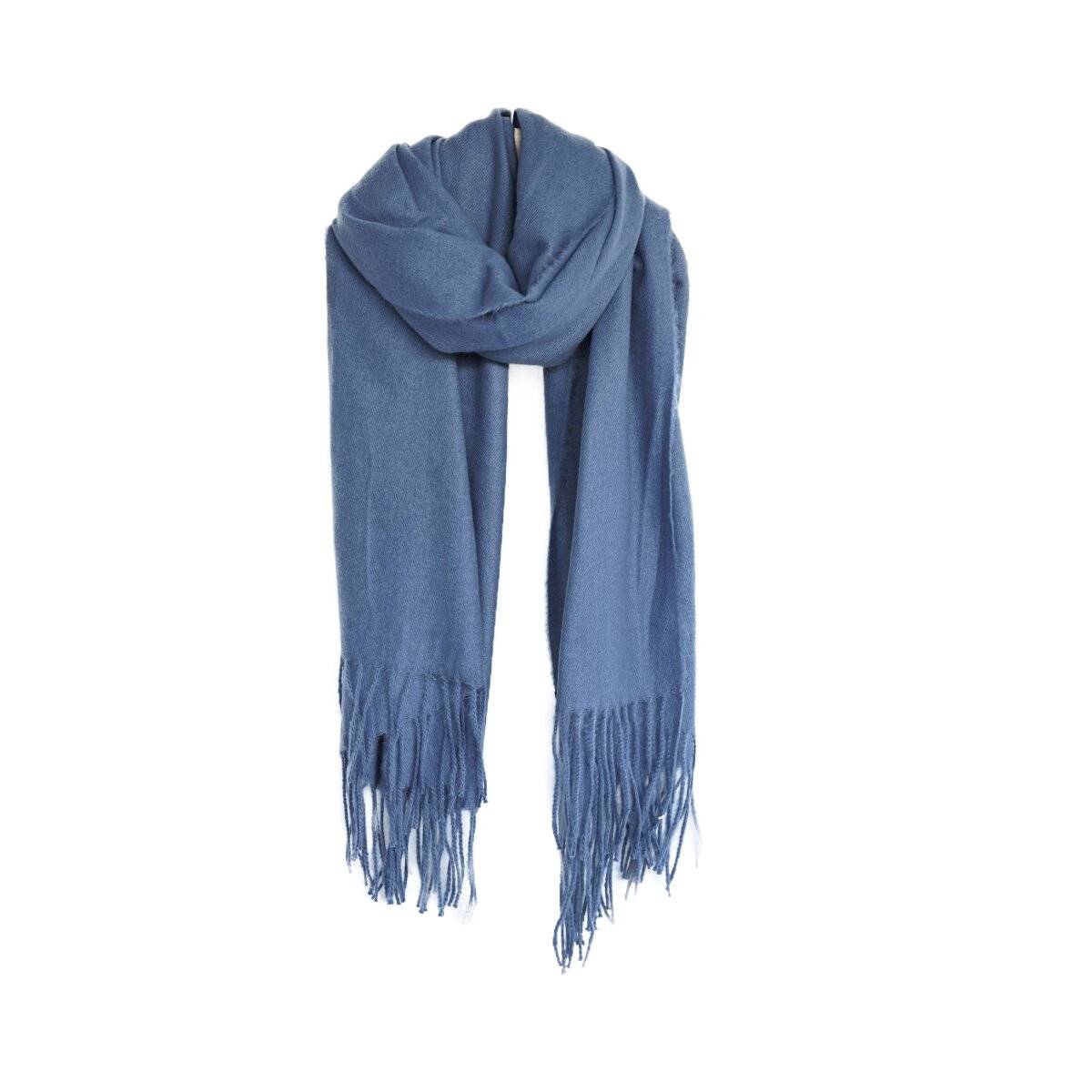 Eleganter Modeschal mit Fransen- Halstuch für Damen 75x180 cm Smokeblau