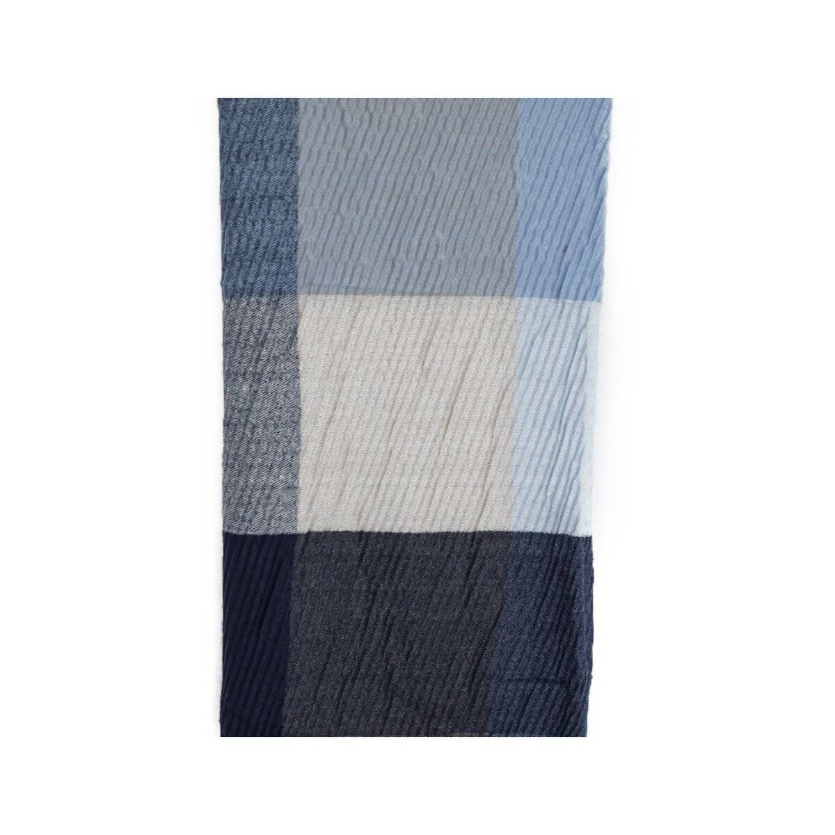 Luxuriöser XXL Kuschelschal im Karomuster 220x70 cm - extra Weich & Wärmend Dunkelblau/Weiß