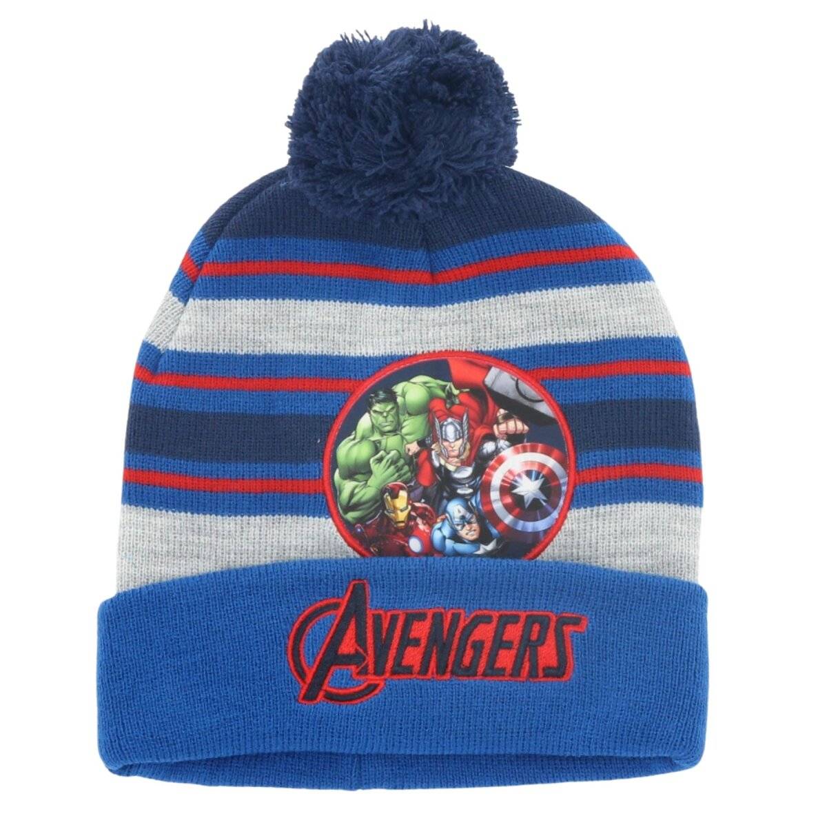 Avengers Wintermütze mit Bommel – Coole Onesize Mütze für Kinder Blau