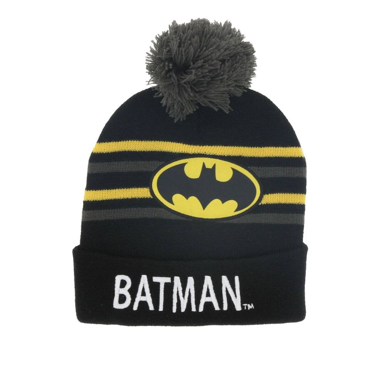 Batman Wintermütze mit Bommel – Coole Onesize Mütze für Kinder Schwarz