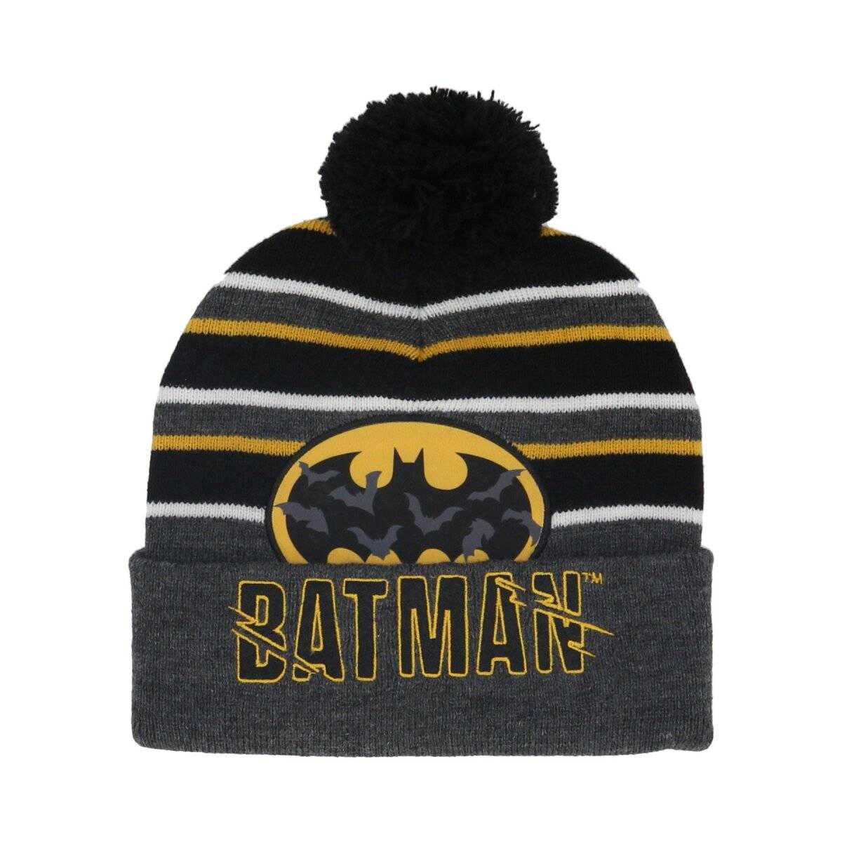 Batman Mütze für Kinder  Onesize Wintermütze mit Stickerei und Bommel