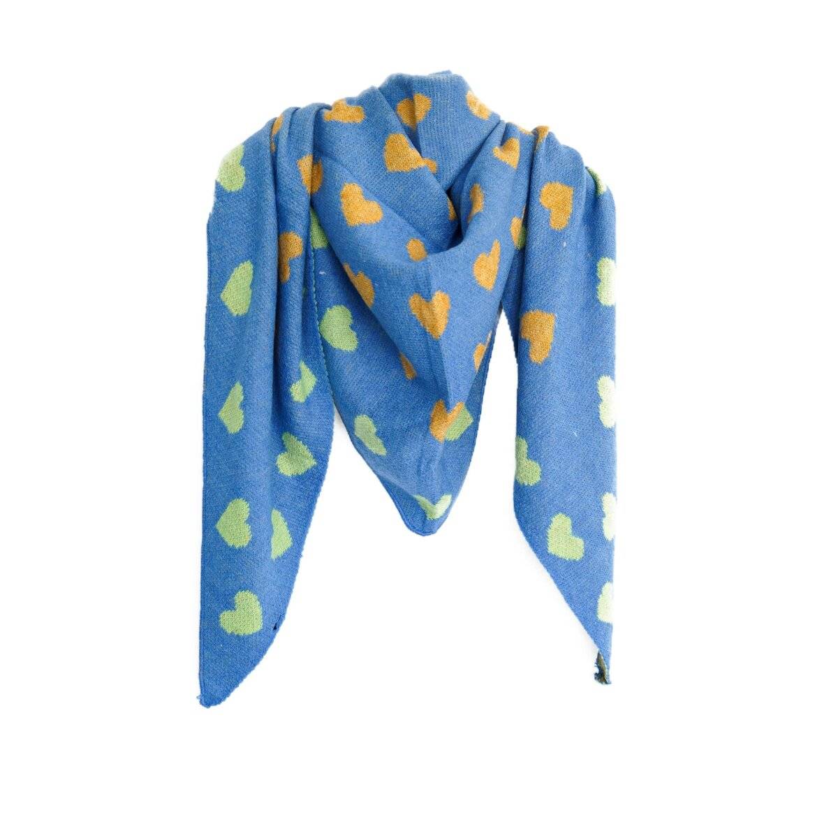 Eleganter Dreiecksschal mit Herzmuster für Damen 200x90 cm ideal für kühle Tage Blau/Orange