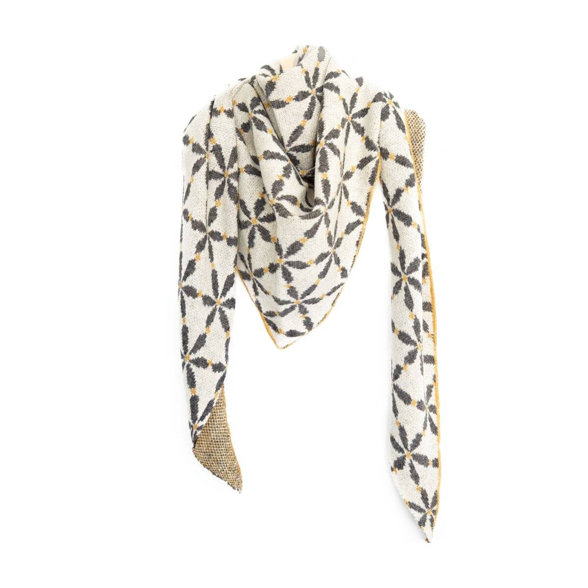 Kuscheliger Dreiecksschal mit Blumenmuster, warmhaltend für Damen 200x90 cm Creme/Anthrazit