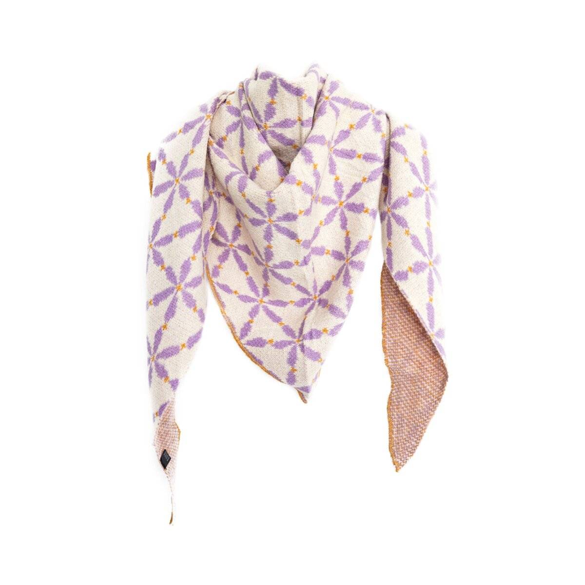 Kuscheliger Dreiecksschal mit Blumenmuster, warmhaltend für Damen 200x90 cm Creme/Lila