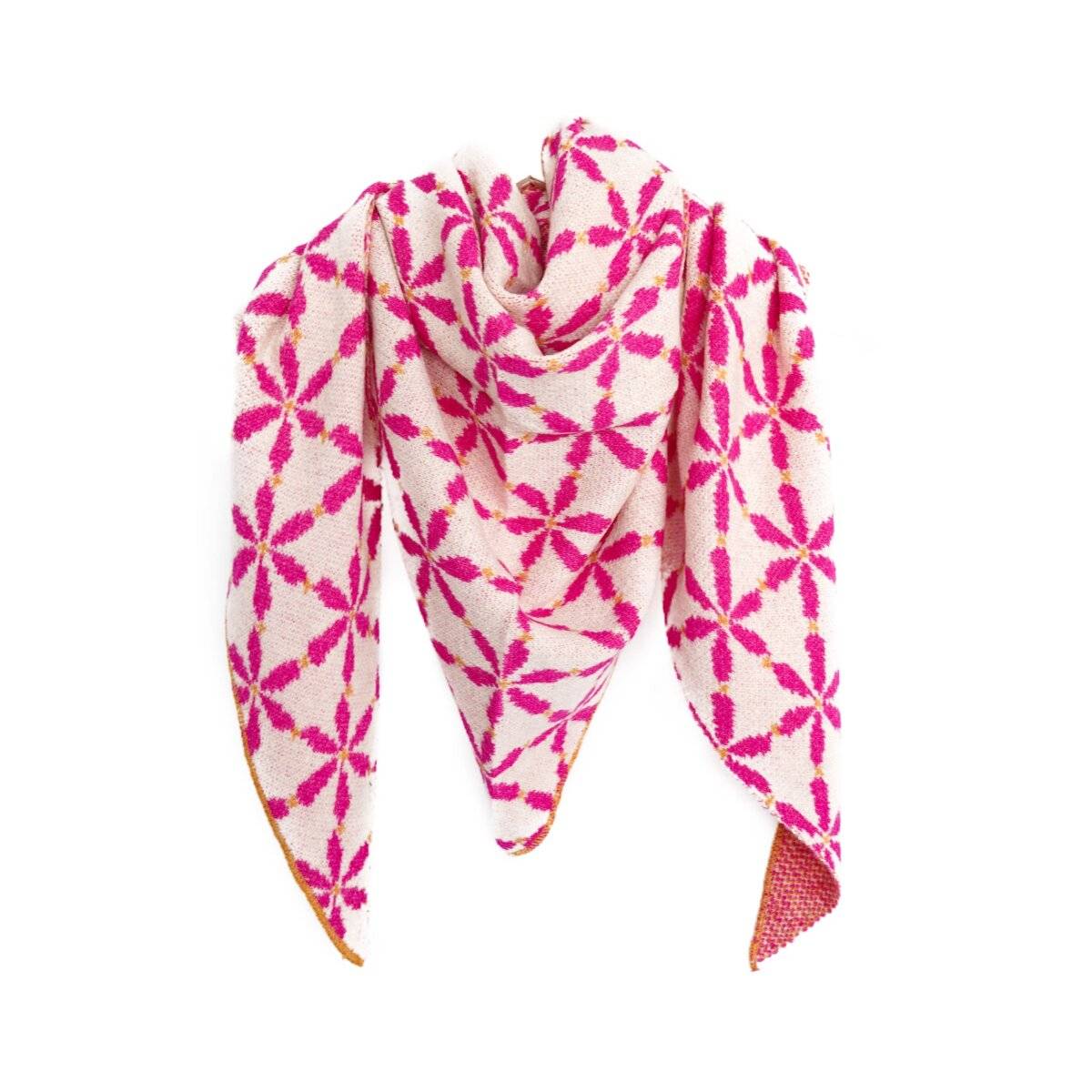 Kuscheliger Dreiecksschal mit Blumenmuster, warmhaltend für Damen 200x90 cm Creme/Pink