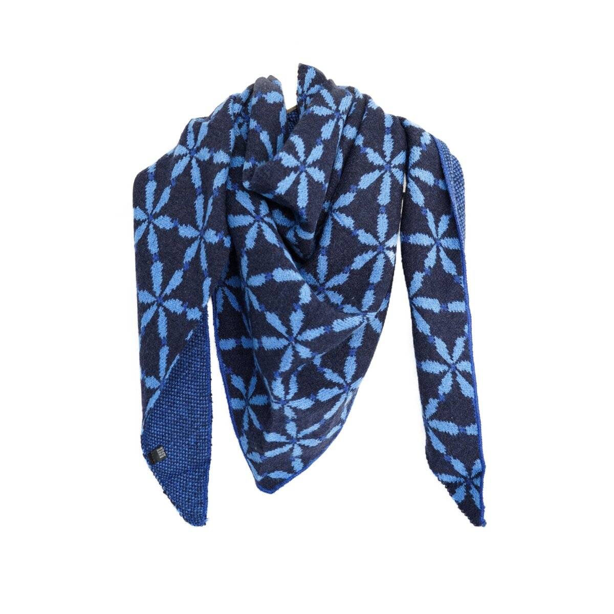 Kuscheliger Dreiecksschal mit Blumenmuster, warmhaltend für Damen 200x90 cm Dunkelblau/Blau