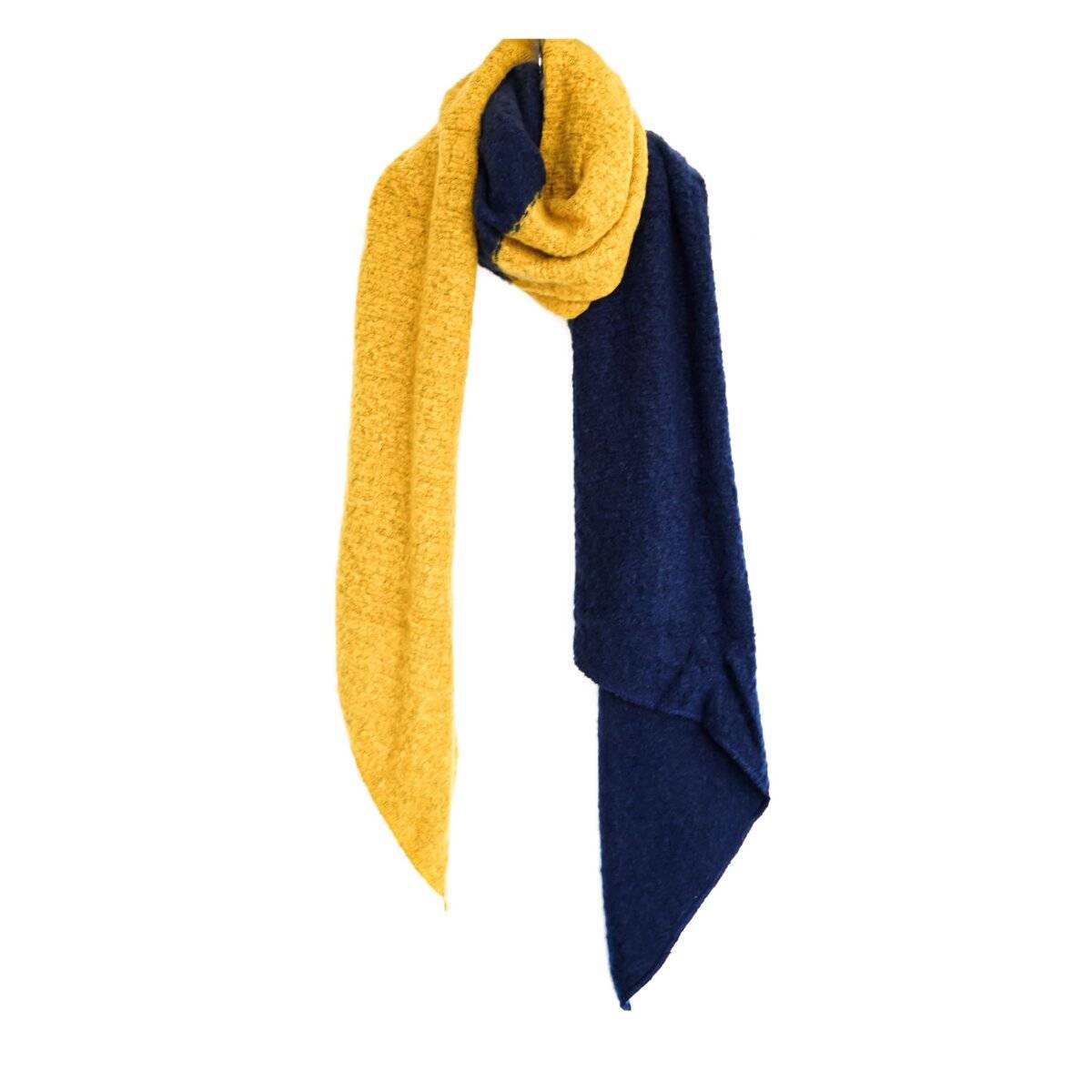 Zweifarbiger XXL Schal 200x70 cm ideal für kalte Winter- und Herbsttage Dunkelblau/Gelb