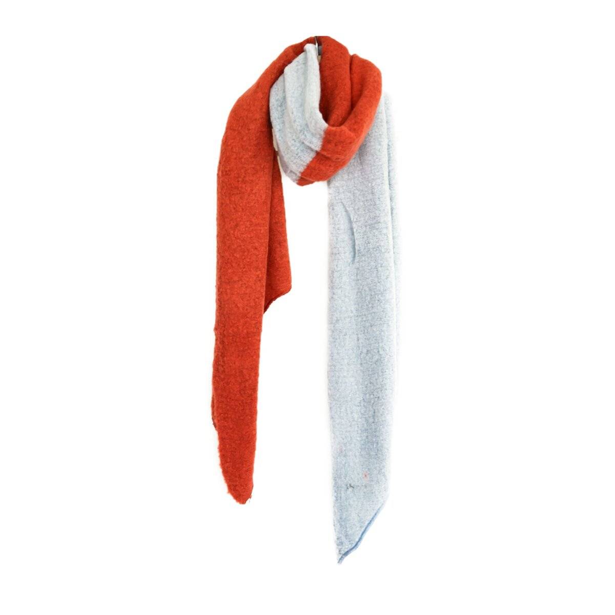 Zweifarbiger XXL Schal 200x70 cm ideal für kalte Winter- und Herbsttage Orange/Hellblau