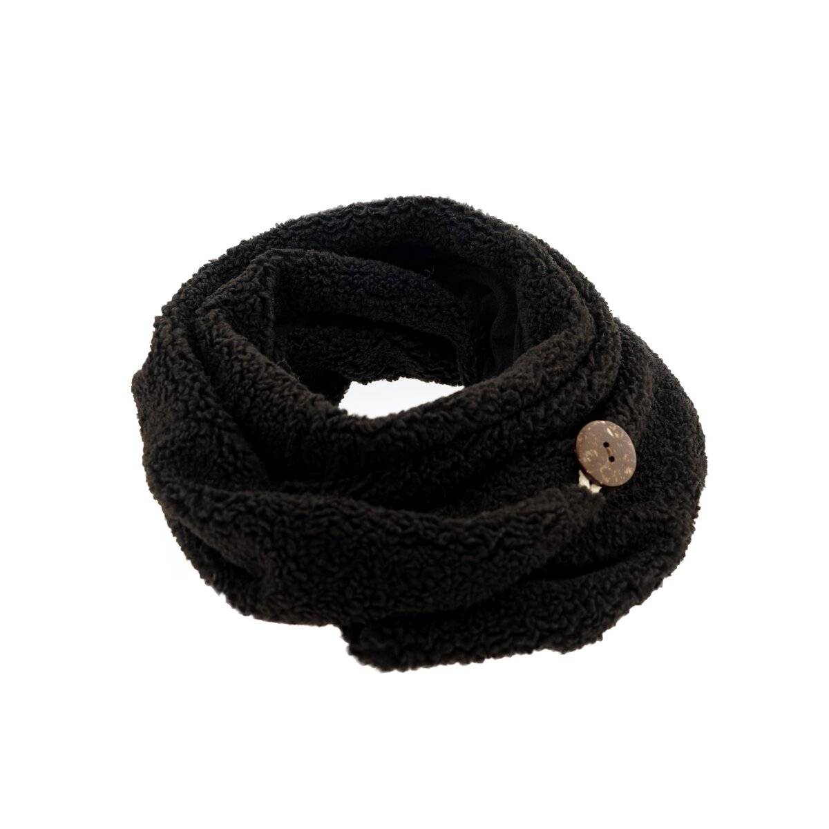 Kuscheliger Modeschal mit Knopf, Wickelschal 30x190 cm für kalte Tage Schwarz