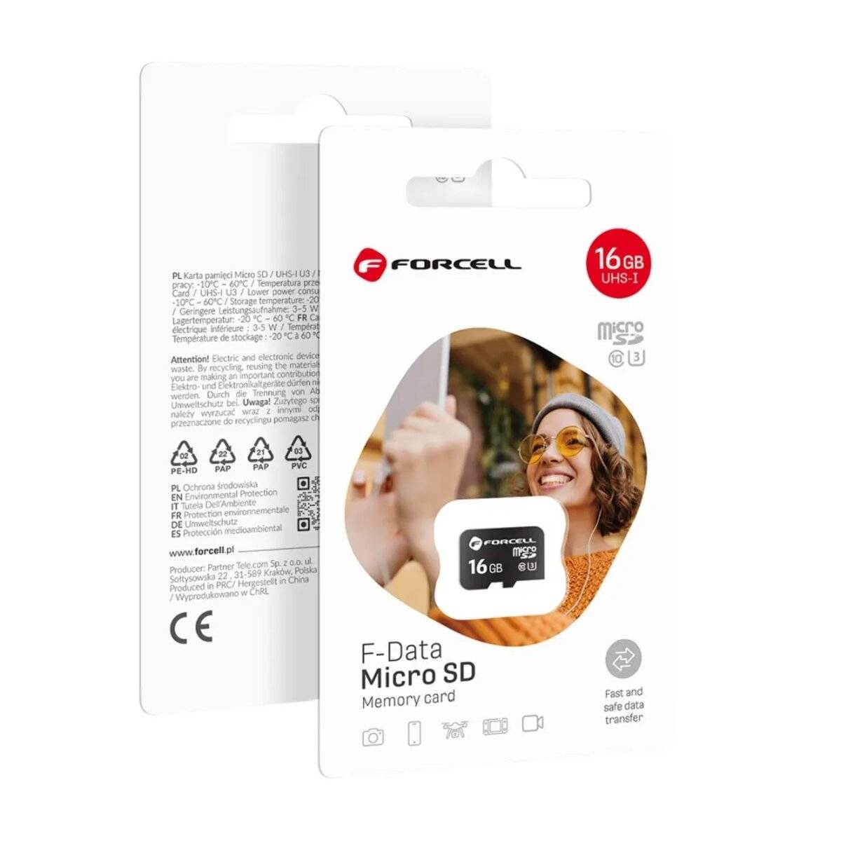 Forcell F-Data Speicherkarte UHS-I U3 Geschwindigkeitsklasse 10 Micro-SD Karte 16 GB
