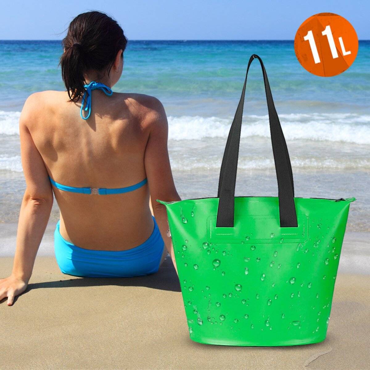 Wasserfeste Strandtasche mit Reißverschluss  Perfekt für Sommer und Abenteuer Grün