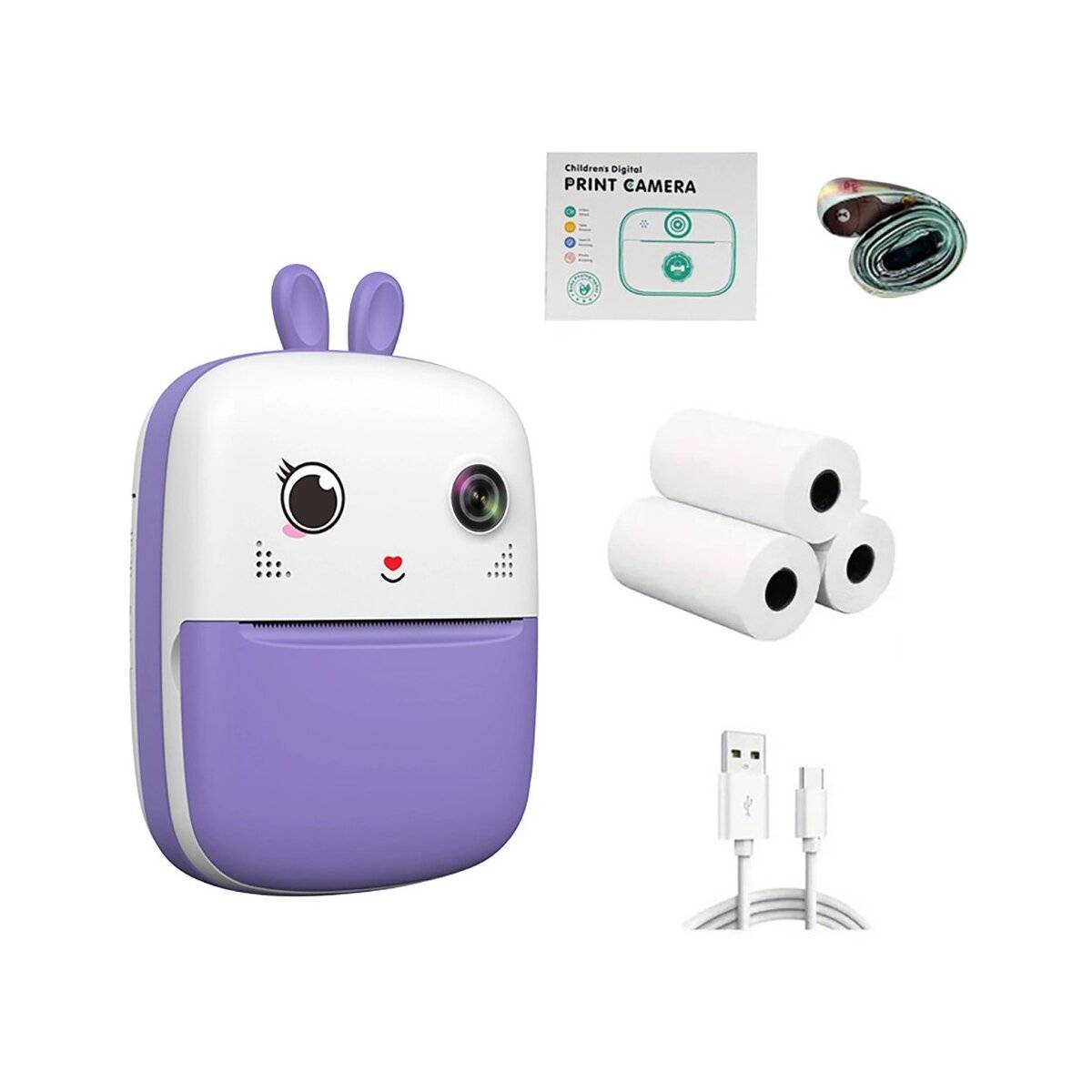 Mini-Thermodrucker 1800 mAh für Kinder mit Kamera und Camcorder 2,4 Zoll, 640 x 480 Pixel Lila