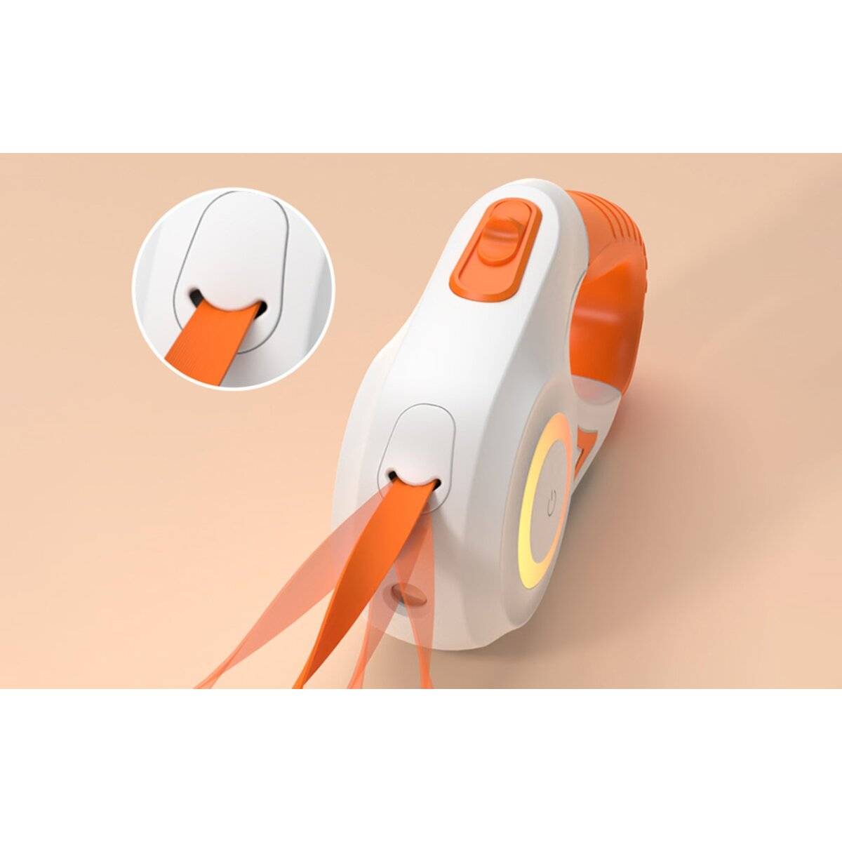 Automatikleine für Hunde in Orange/Weiß 5m mit RGB-Beleuchtung und Taschenlampe