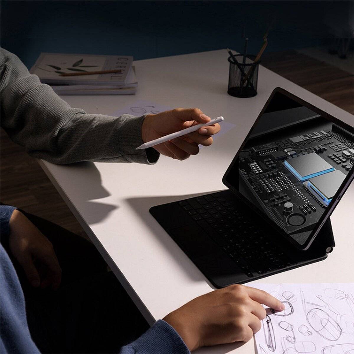 Baseus Smooth Writing 2 Stylus mit aktiver Spitze für iPad mit austauschbarer Spitze – Weiß