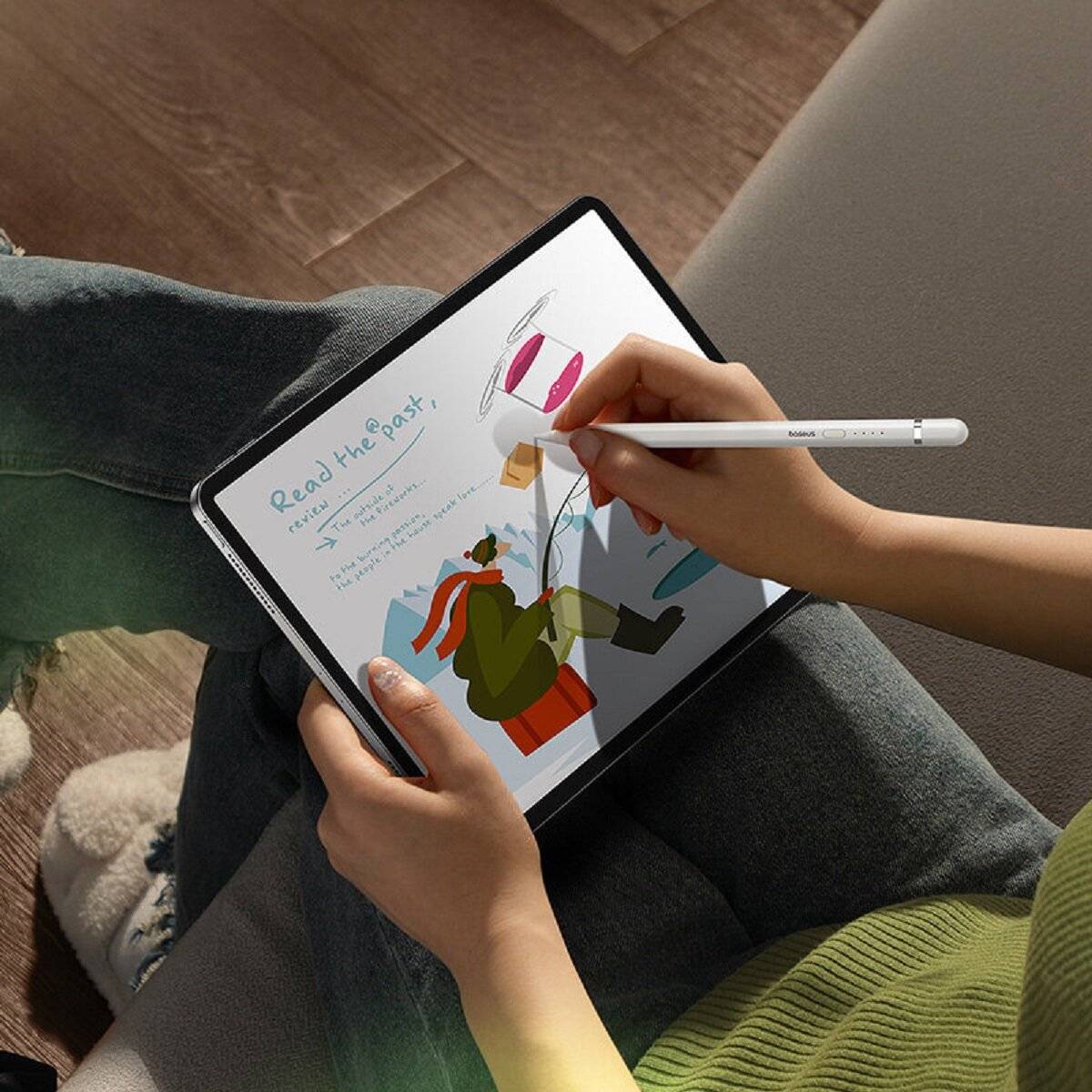 Baseus Smooth Writing 2 Stylus mit aktiver Spitze für iPad + USB-A – Lightning Kabel und austauschbare Spitze – Weiß