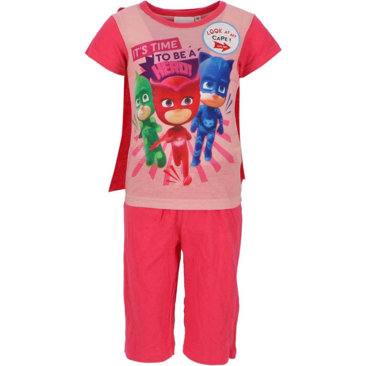 PJ Masks 2-teiliges Set T-Shirt mit Umhang und kurze Hose für Kinder 2 Jahre Rosa