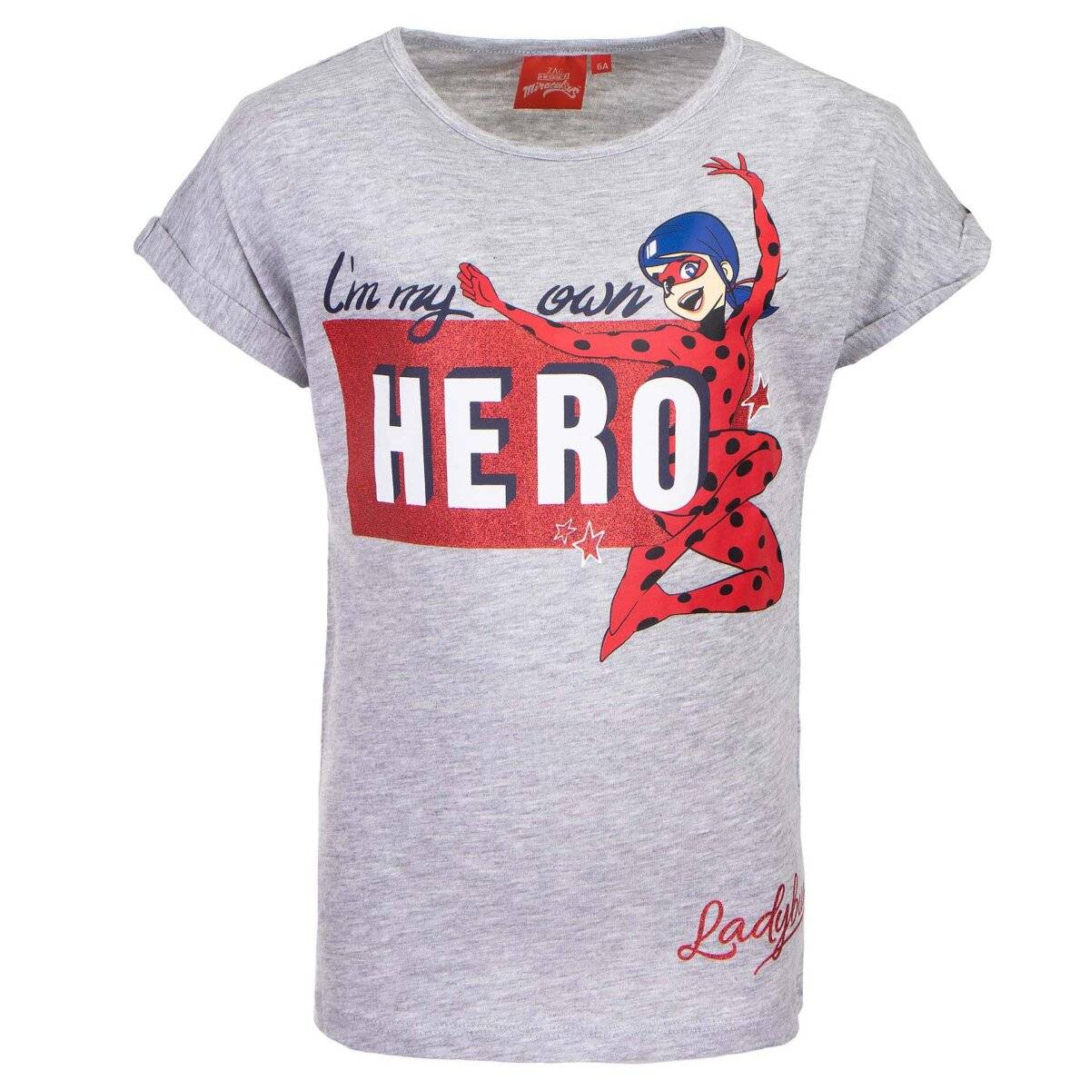 Miraculous Ladybug T-Shirt 100 % Baumwolle mit ikonischem Print Grau 4 Jahre