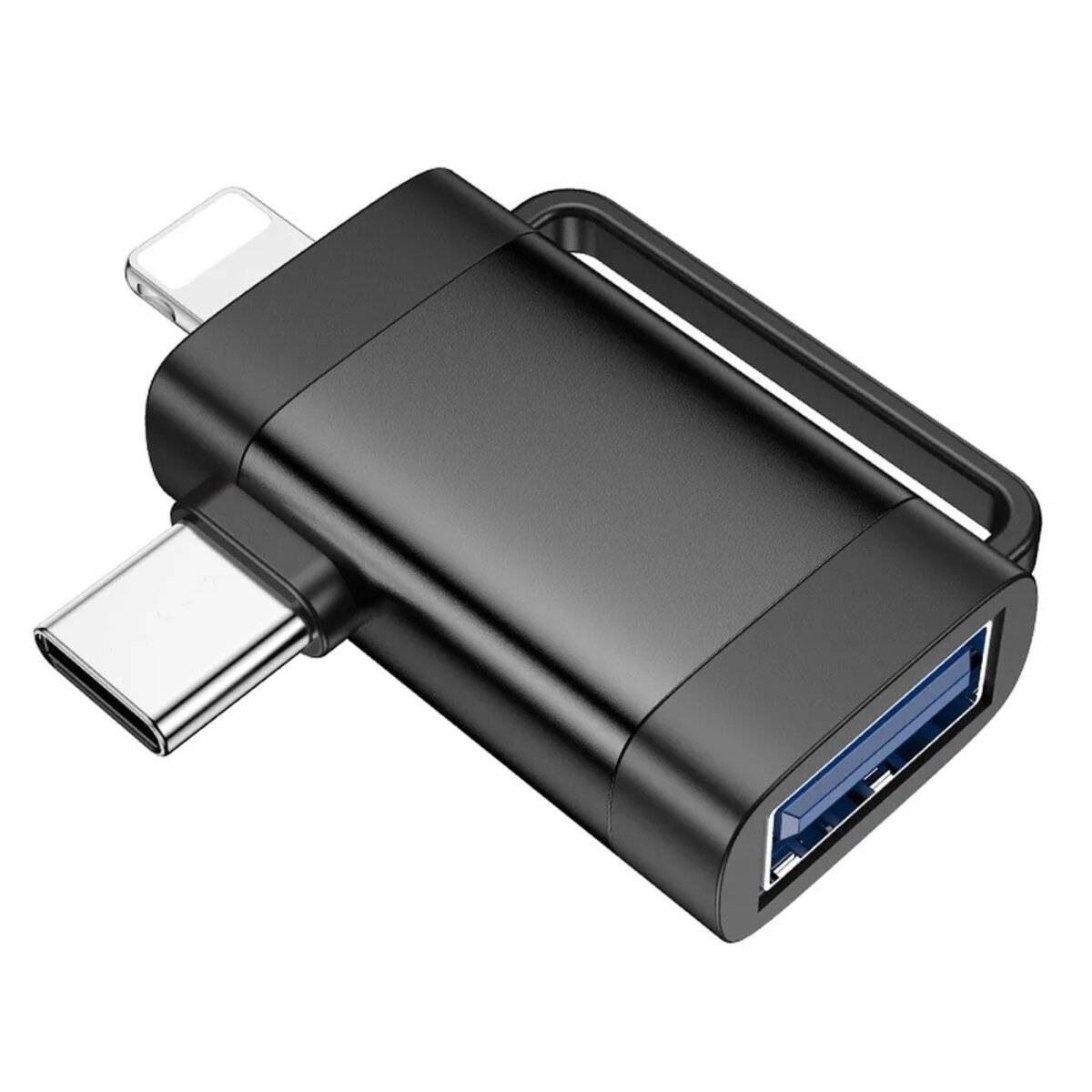 2in1 OTG-Adapter iPhone-Anschluss/USB-C auf USB-A in Schwarz 480 Mbit/s Schwarz