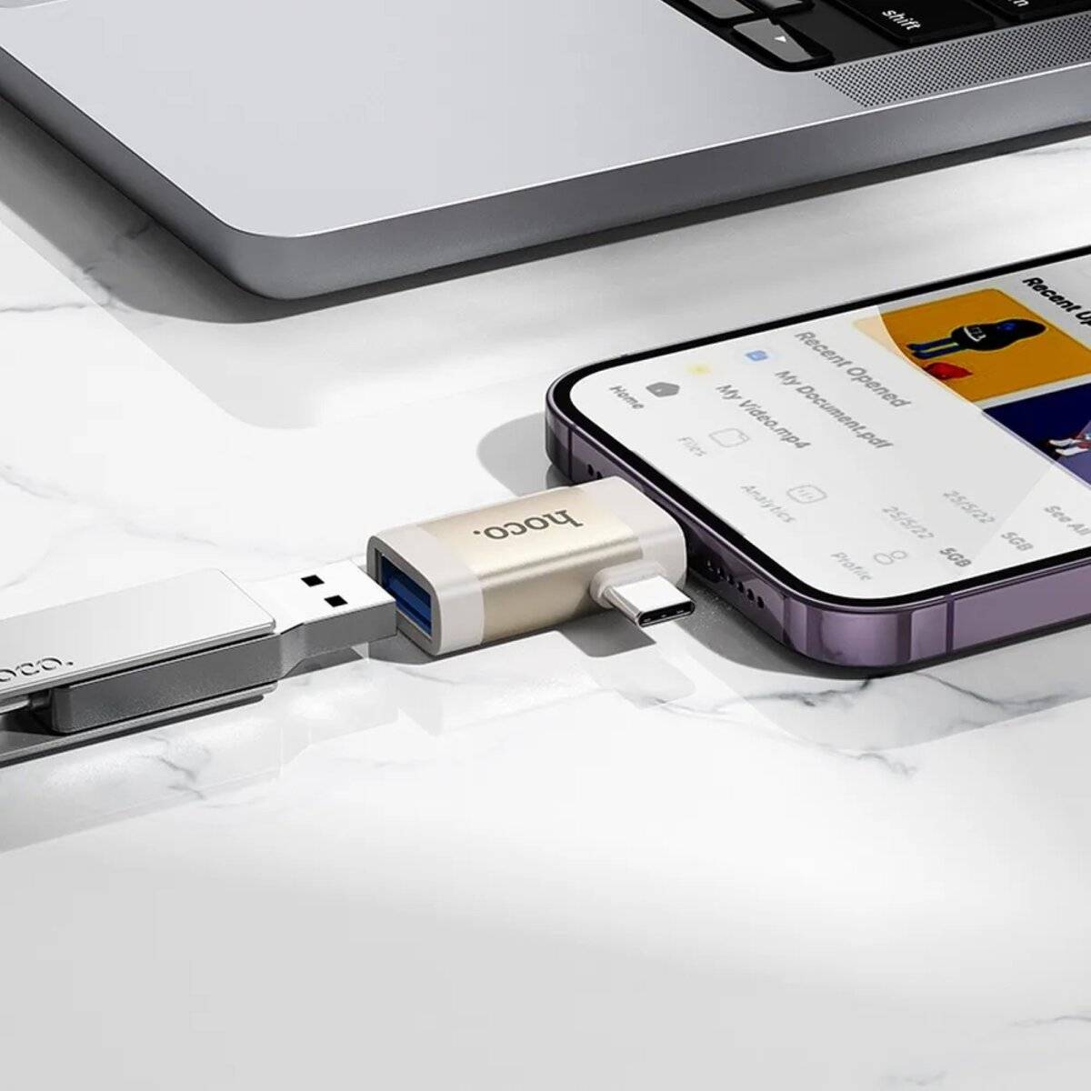 2in1 OTG-Adapter iPhone-Anschluss/USB-C auf USB-A in Schwarz 480 Mbit/s Grau