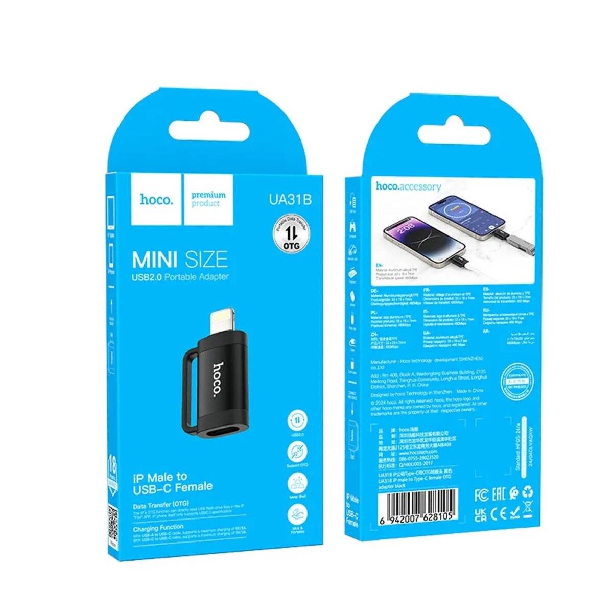 OTG-Adapter iPhone-Anschluss auf USB-C-Anschluss 480 Mbit/s Schwarz