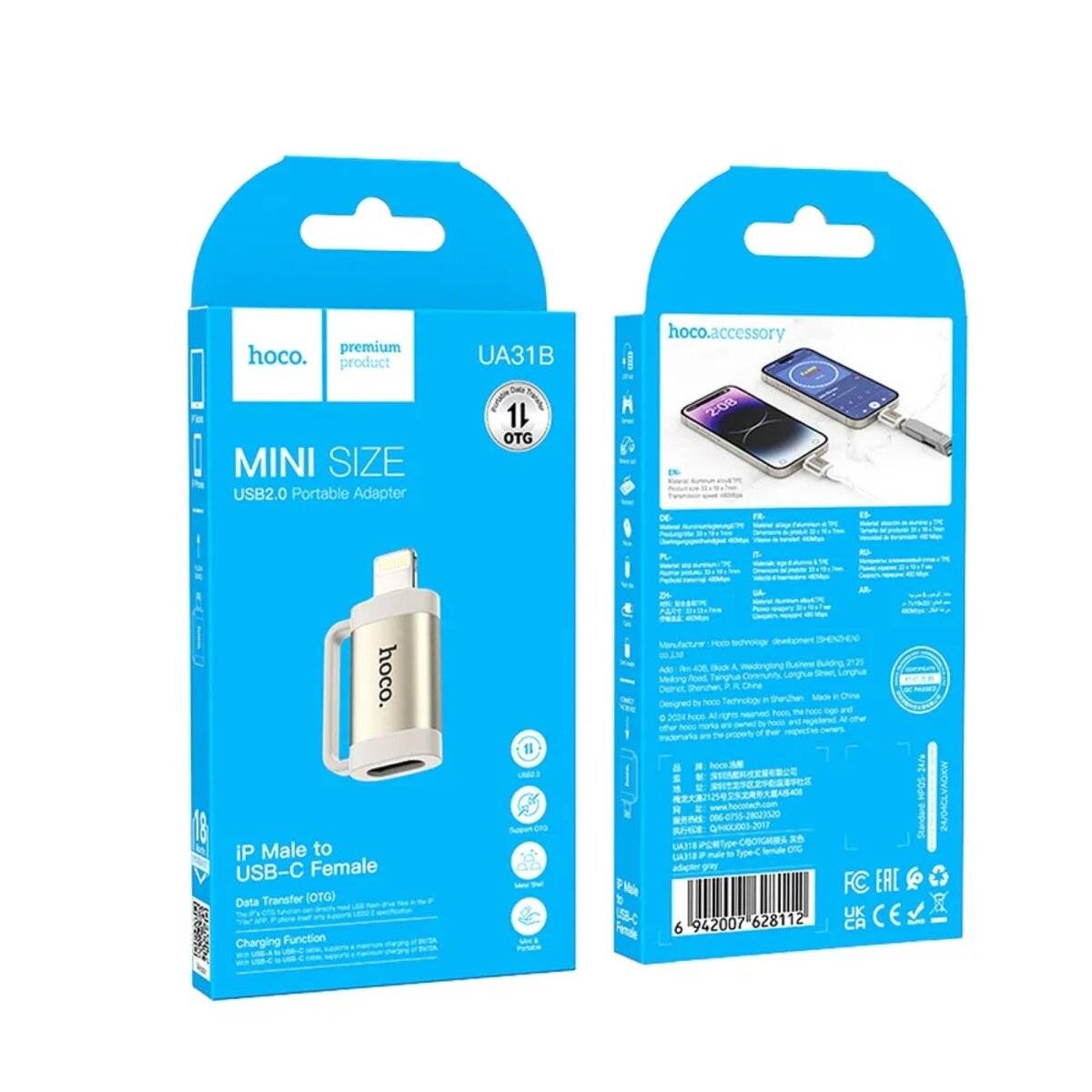 OTG-Adapter iPhone-Anschluss auf USB-C-Anschluss 480 Mbit/s Grau