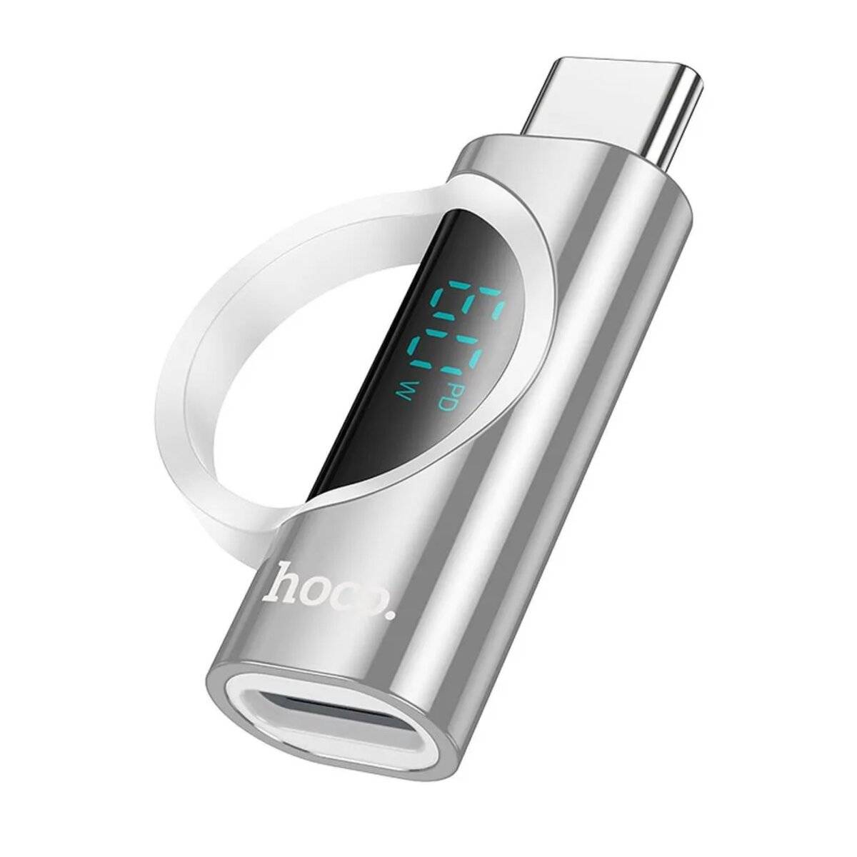 Adapter Typ C (männlich) auf iPhone-Anschluss (weiblich) mit Display 3A 60W Silber