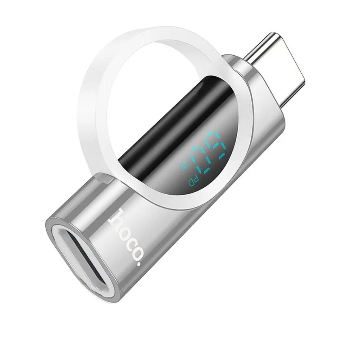 Adapter Typ C (männlich) auf iPhone-Anschluss (weiblich) mit Display 3A 60W Silber