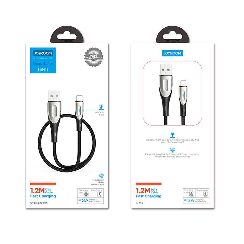 Joyroom S-M411 USB-A auf Lightning Kabel, 3A Ladestrom, 1.2m, Nylongeflecht, Schwarz