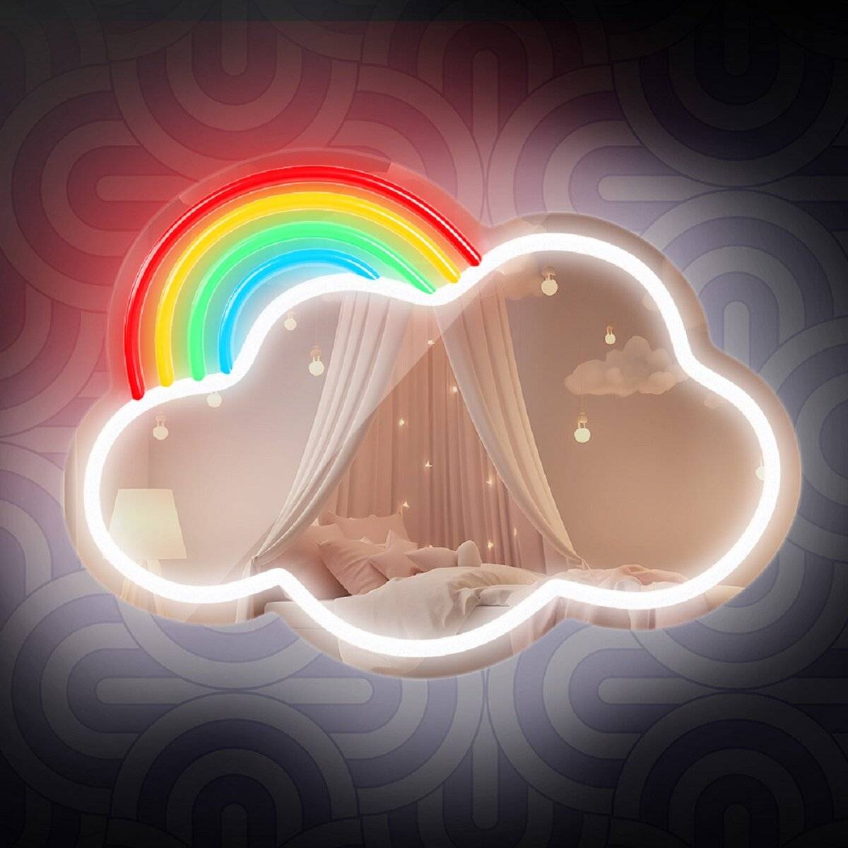 Forever Light LED Neon Dekolicht mit Spiegel Wandkunst Wanddekoration Cloud